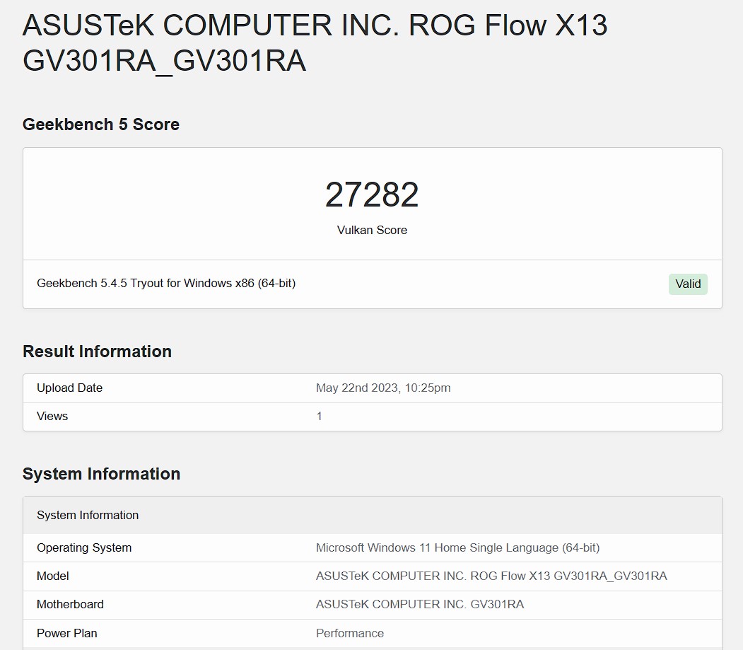 Benchmark Asus ROG Flow X13 GV301RA