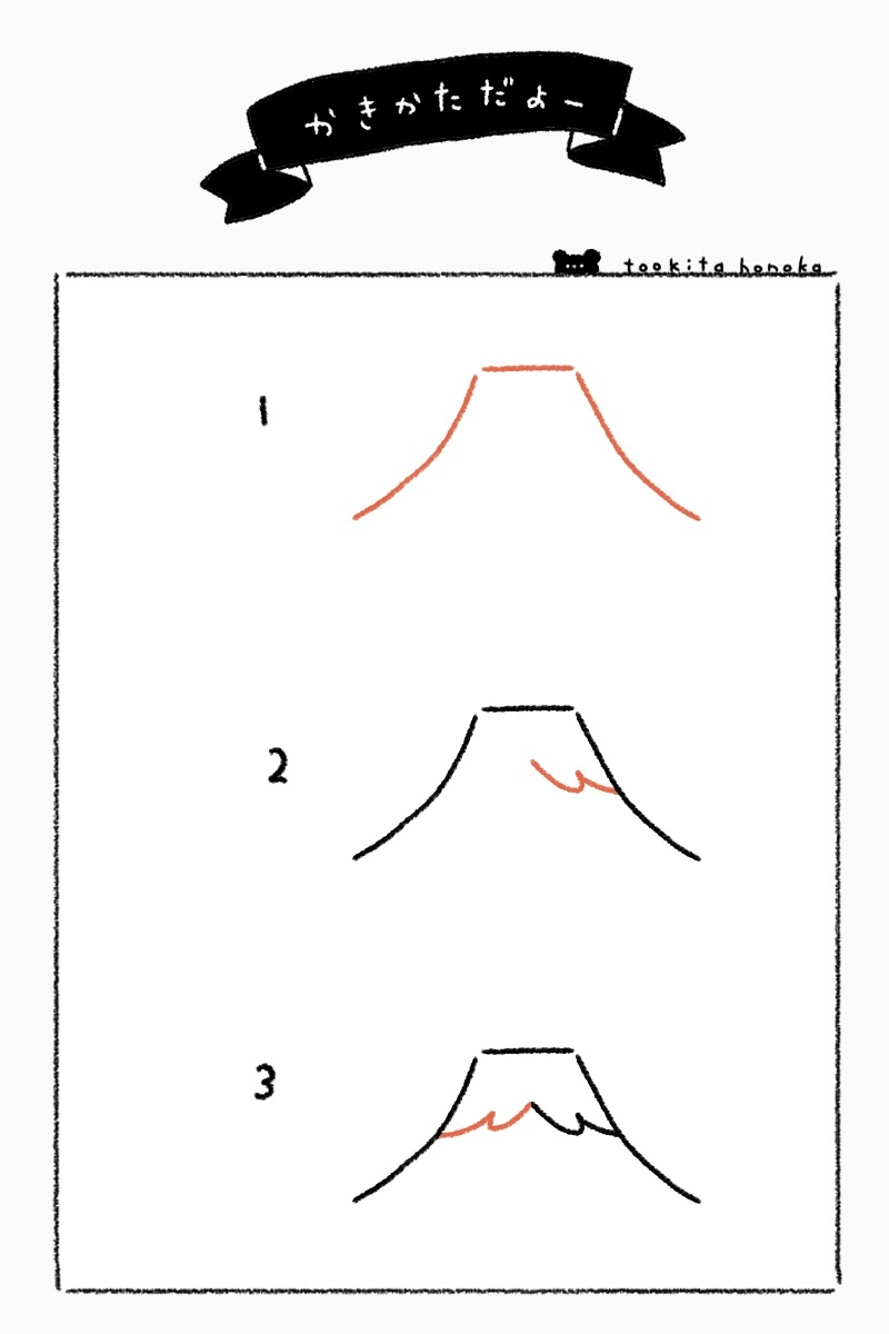 富士山と初日の出の簡単かわいいイラスト 絵の描き方 年賀状 お正月 ゆるい 手書き ボールペン 手帳用 遠北ほのかのイラストサイト