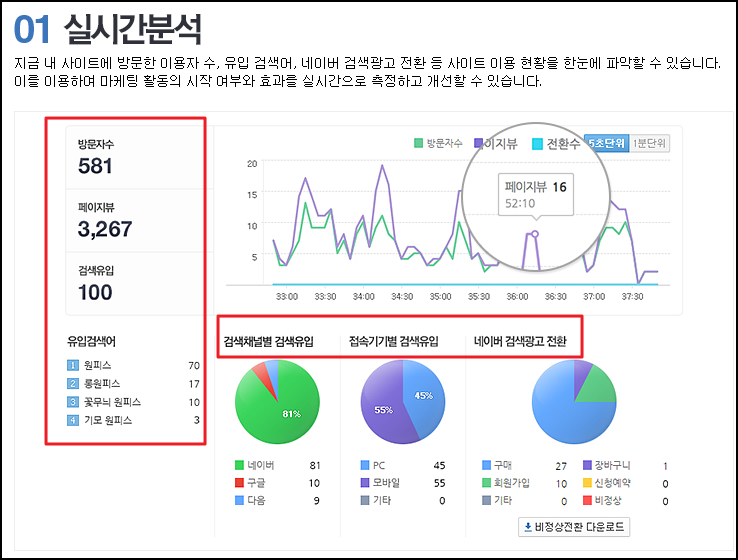 네이버 애널리틱스 실시간분석 기능