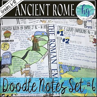 Image of Ancient Rome Doodle Notes with text that reads - Grades 6-10; Ancient Rome; Doodle Notes Set #6