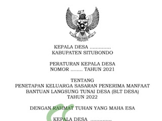 Download Perkades Penetapan KPM BLT Dana Desa Tahun 2022, Terbaru!