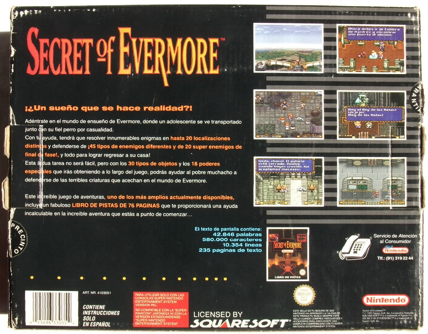 El Pequeño Rincón de los Grandes RPG - Secret of Evermore (colección) - Caja Pal España trasera