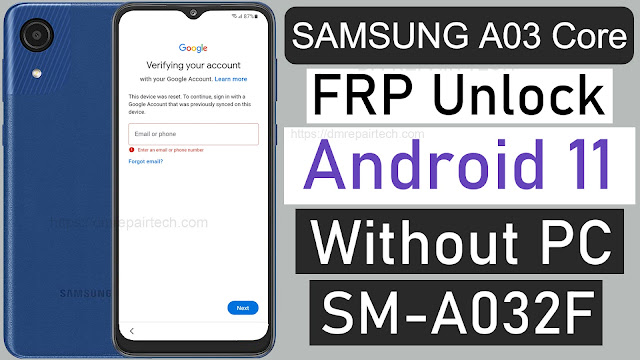 Samsung  A03 Core FRP Bypass Android 11 Google lock