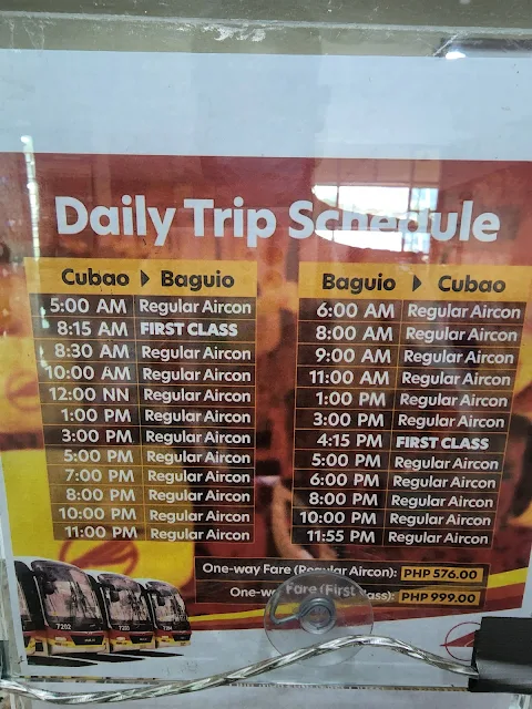 Victory Liner Bus Schedule Cubao to Baguio and Baguio to Cubao