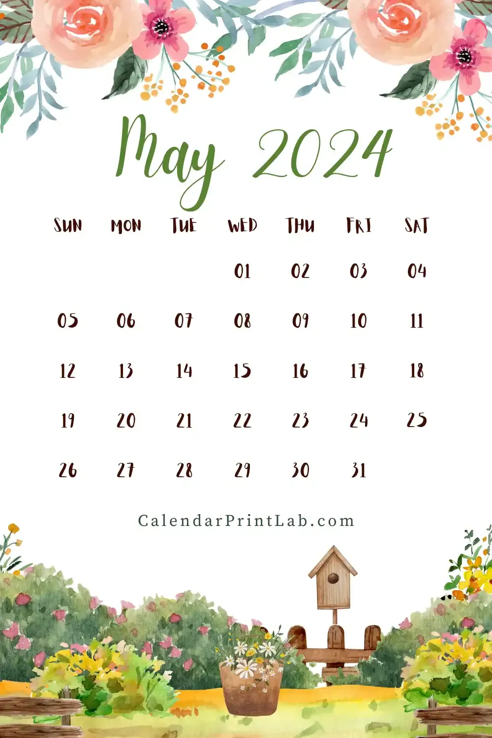 Free May 2024 Watercolor Calendar