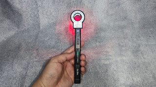 The Jepwco G8 Elite RF Detector with the LED Laser Lamp attached