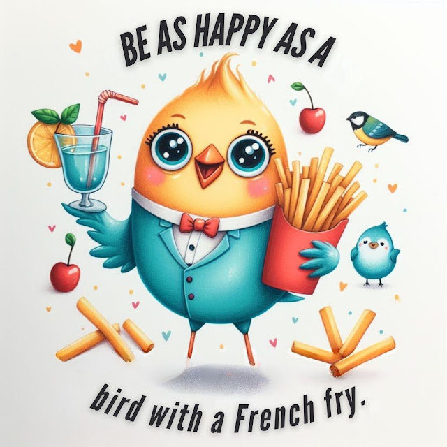 Be as happy as a bird with a French fry.