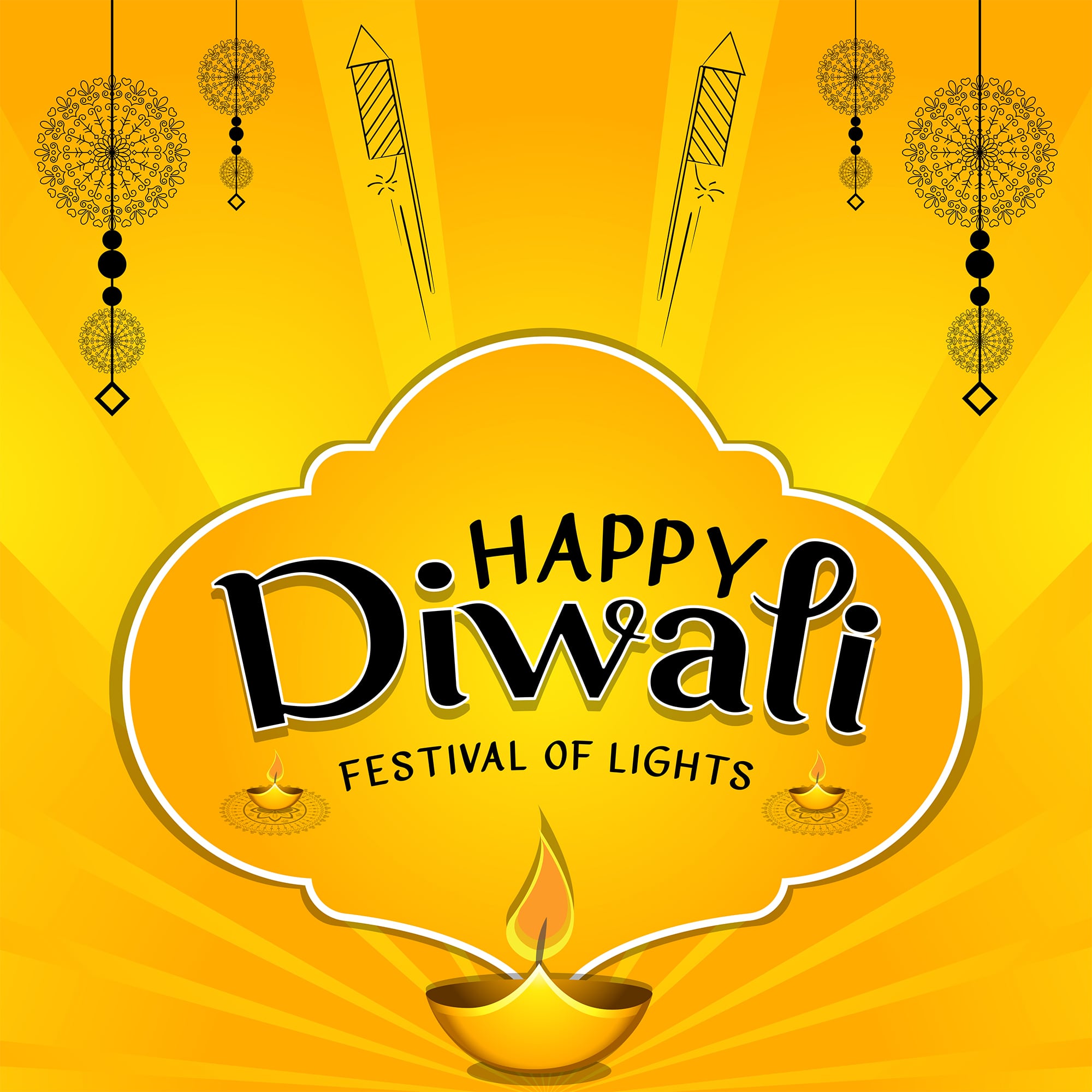 Creative Happy Diwali vector illustration template for free download with firework and decorative design elements