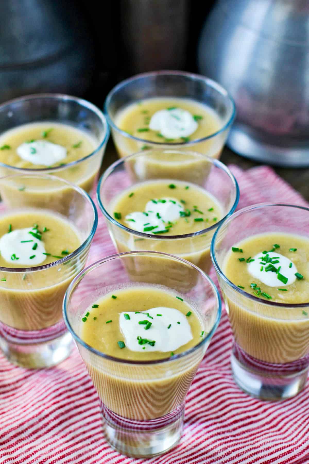 Leek and Celery Root Soup with chives.