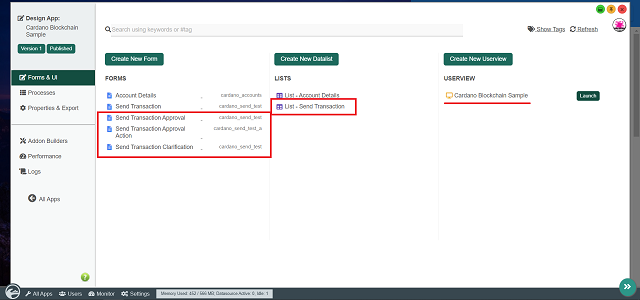 Various app components generated for the approval process