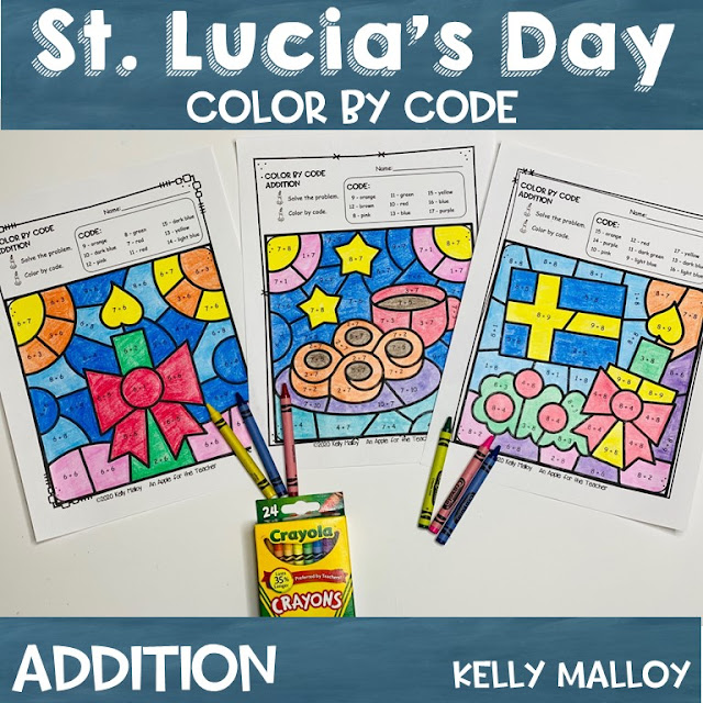 St. Lucia's Day Color By Number Worksheets Addition