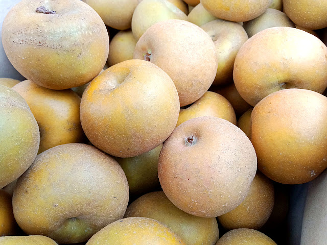 Organic Patte de loup apples at a market, Indre et Loire, France. Photo by Loire Valley Time Travel.