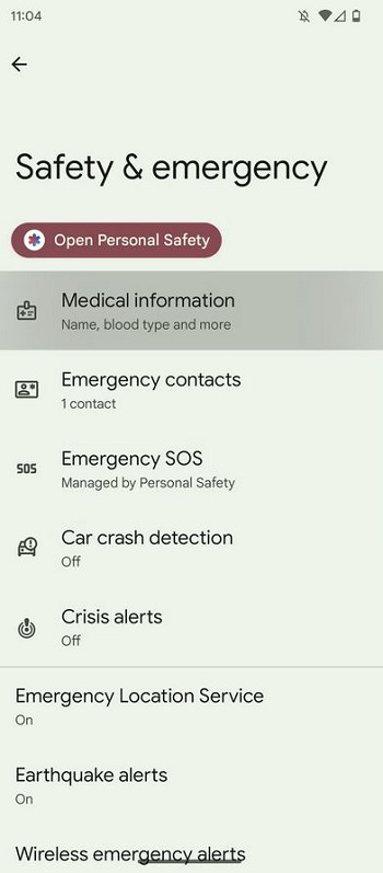 إضافة معلومات طبية إلى شاشة القفل بعد تمكين SOS على Android