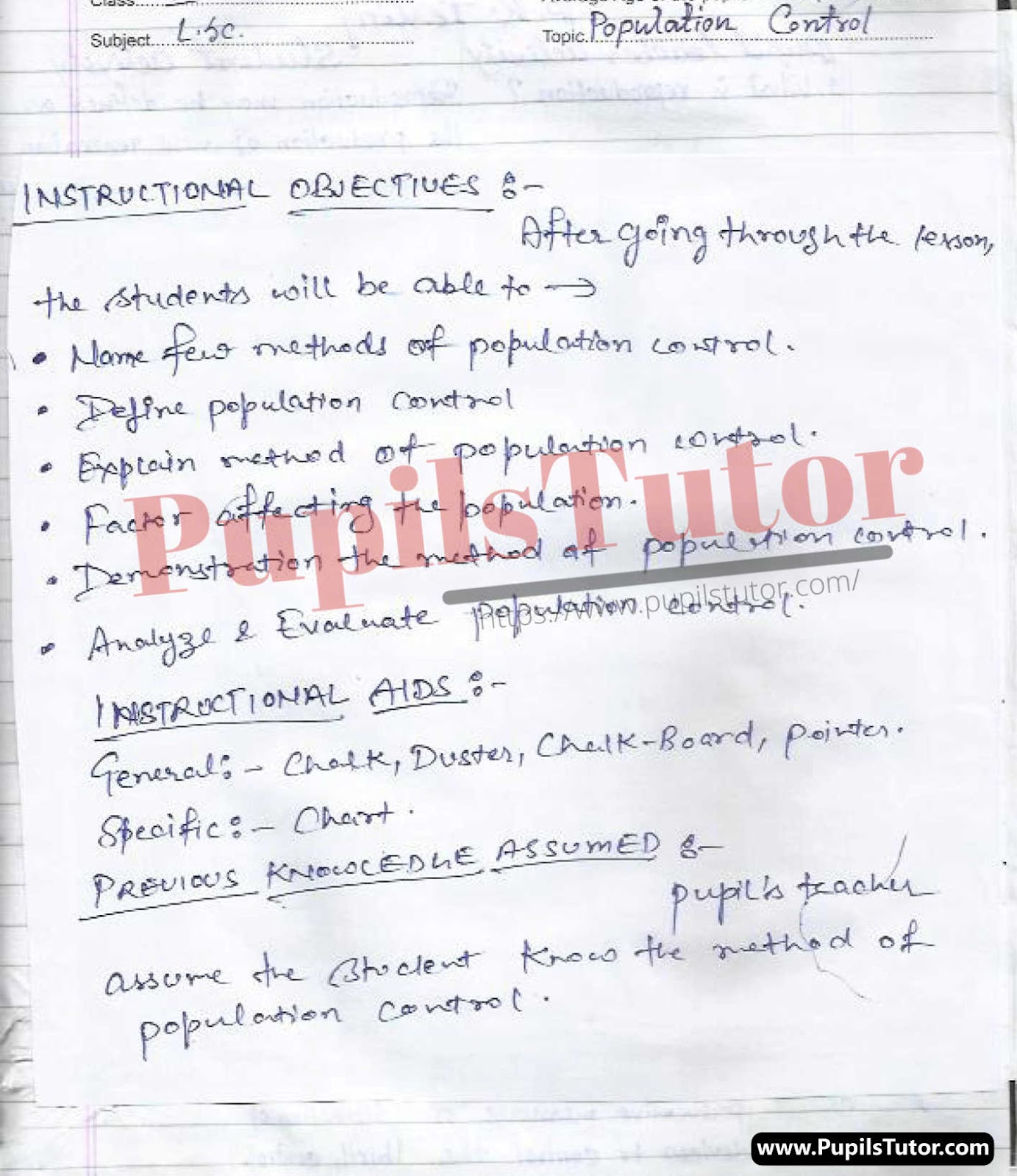 Population Control Lesson Plan – (Page And Image Number 1) – Pupils Tutor