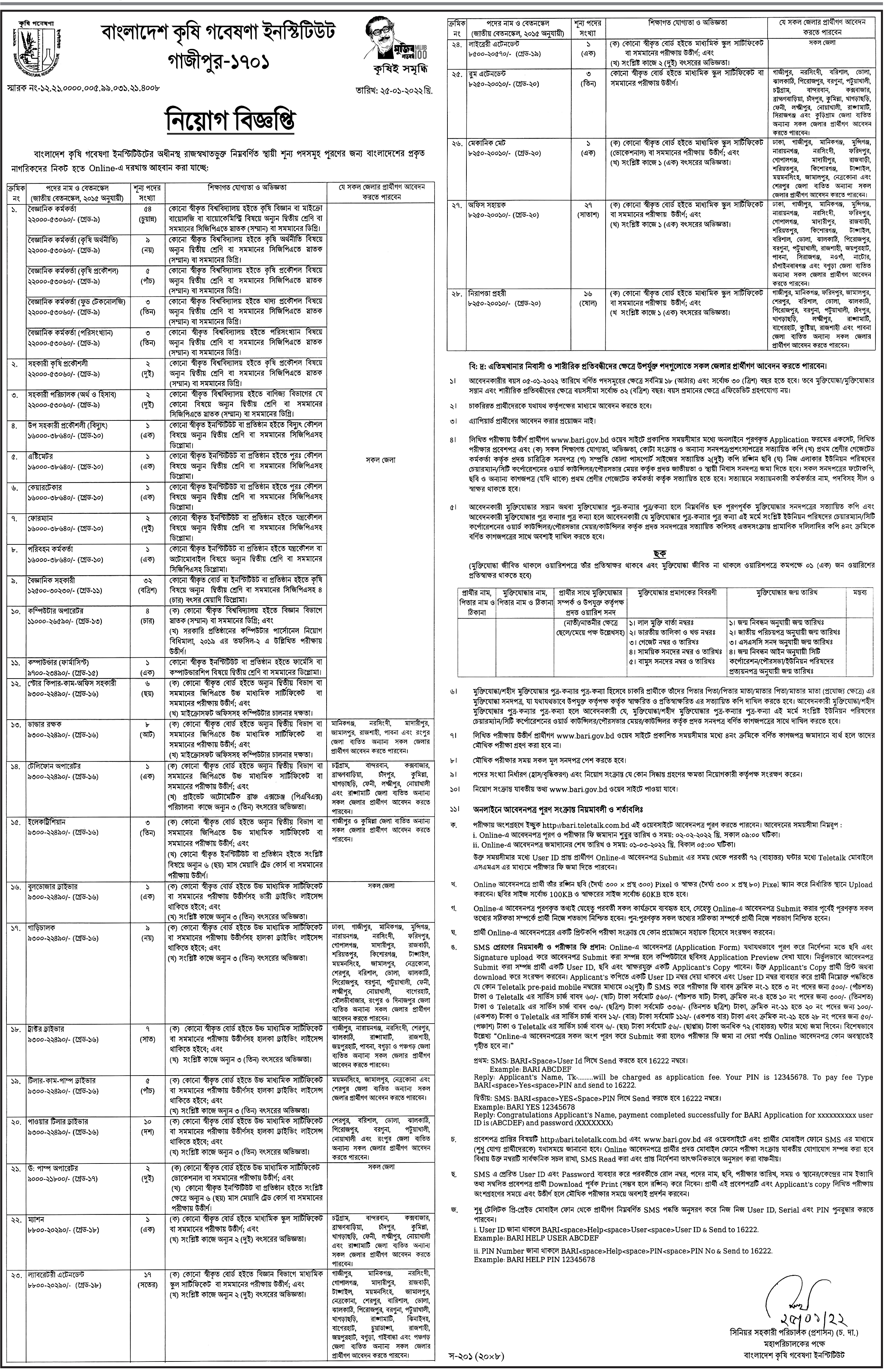 BARI govt Job Circular 2022- bari.teletalk.com.bd Apply online