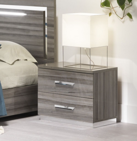 Add a modern aesthetic accent to your bedroom while keeping it orderly and fuss-free with this grey gloss nightstand.