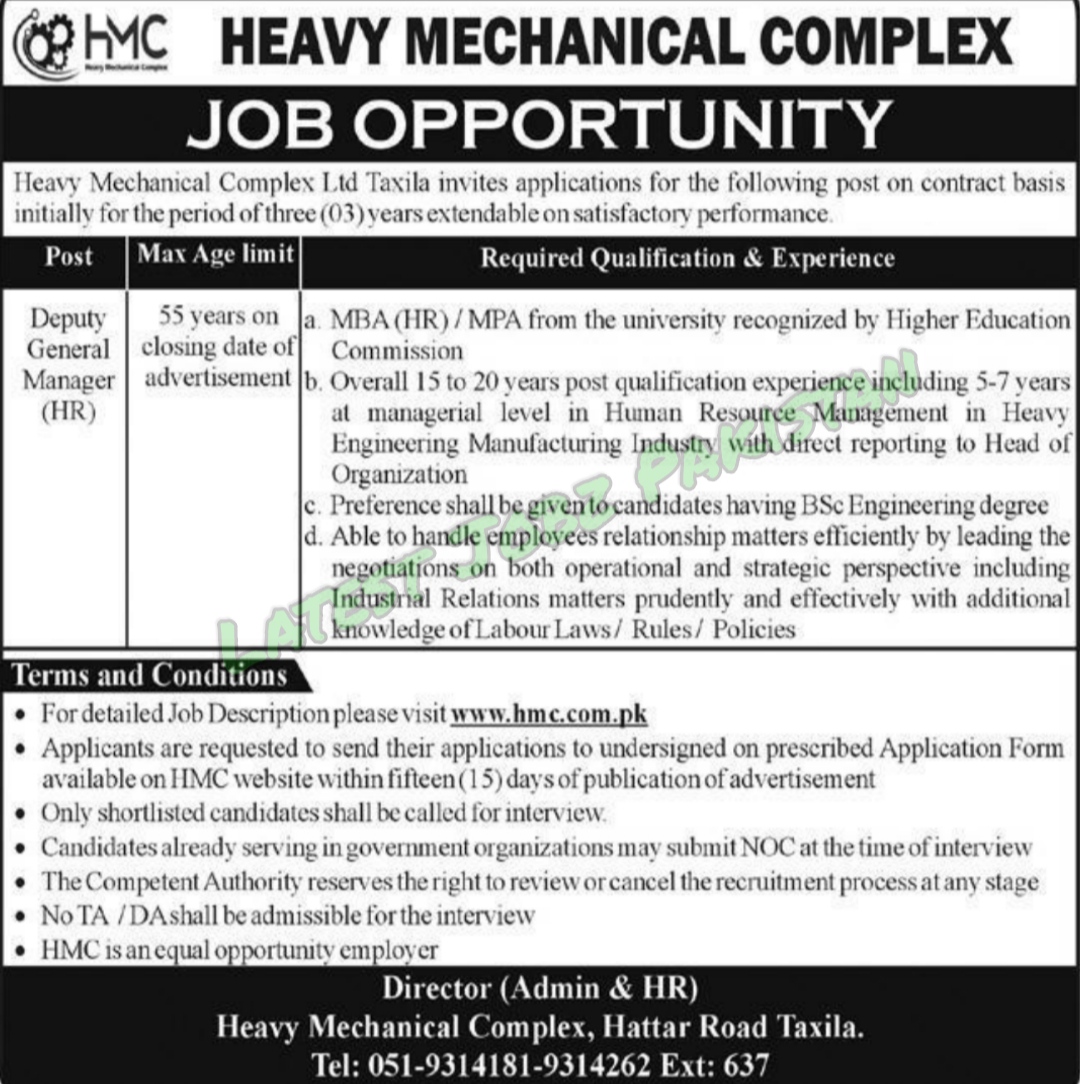 Latest Jobs in Heavy Mechanical Complex Taxila 2021