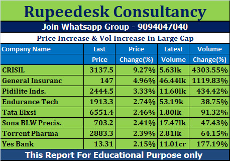 Price Increase & Vol Increase In Large Cap