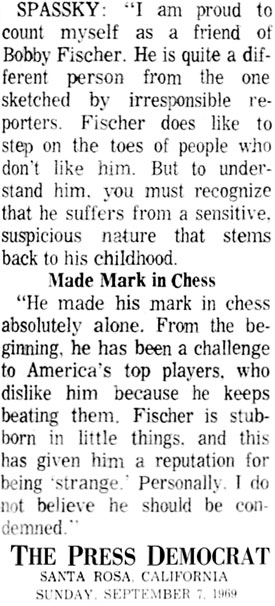 Boris Spassky Speaks on Bobby Fischer in 1969