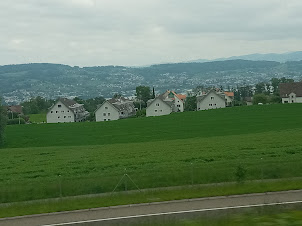 View of scenic Swiss Countryside on drive to Rapperswil.