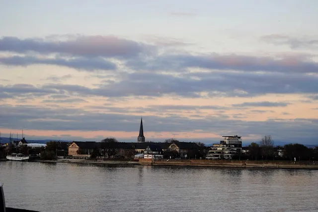 Sunset over the Rhine River in Mainz Germany