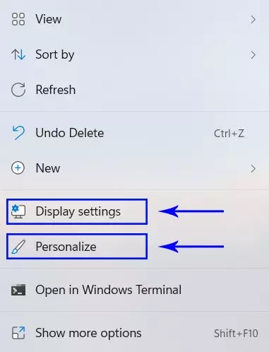 buka settings dari context menu desktop