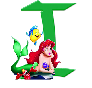 Abecedario con Letras Verdes y Ariel, Flounder y Sebastian.