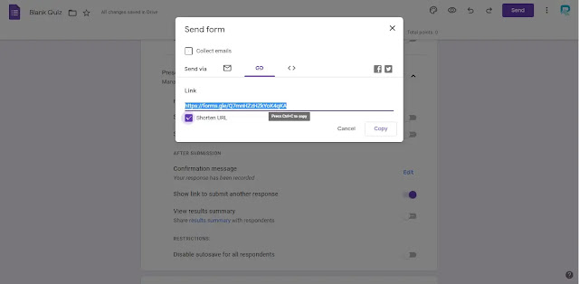 google form dikirim melalui tautan