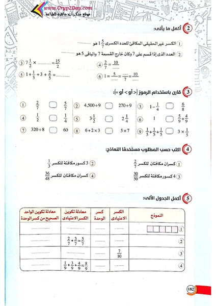 نماذج الاضواء رياضيات الصف الرابع 2022 الترم الثاني