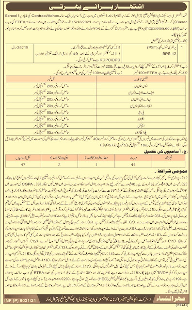 primary school teacher jobs in ESED through ETEA , education jobs in chitral , jobs in chitral , esed jobs 2021