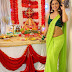 Eshanya Maheshwari's Neon Green Saree with Dark Green Velvet Blouse for Ganesh Chaturthi 