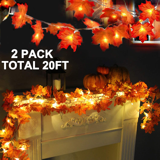 4 Pack Thanksgiving Fall Decorations Leaf Garland String Lights for Indoor 10 ft 