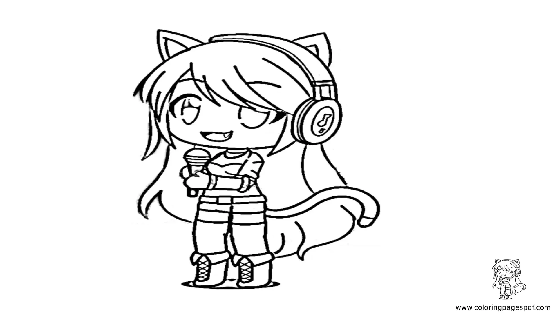 Coloring Pages Of A Female Gacha Life Character With Headphones