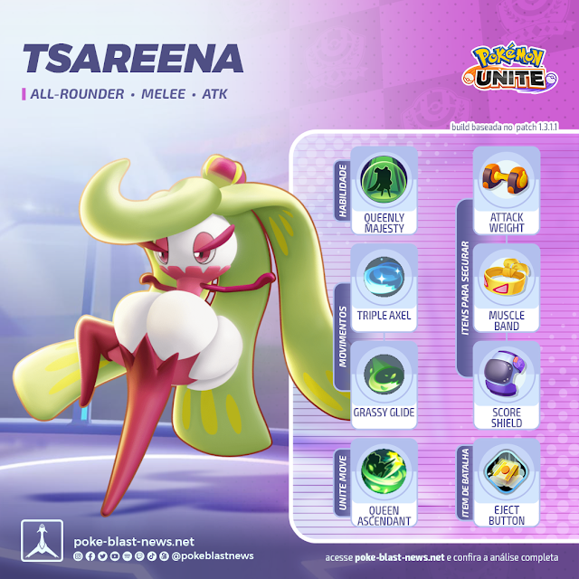 Pokémon Unite - Conjunto de itens recomendados de Tsareena