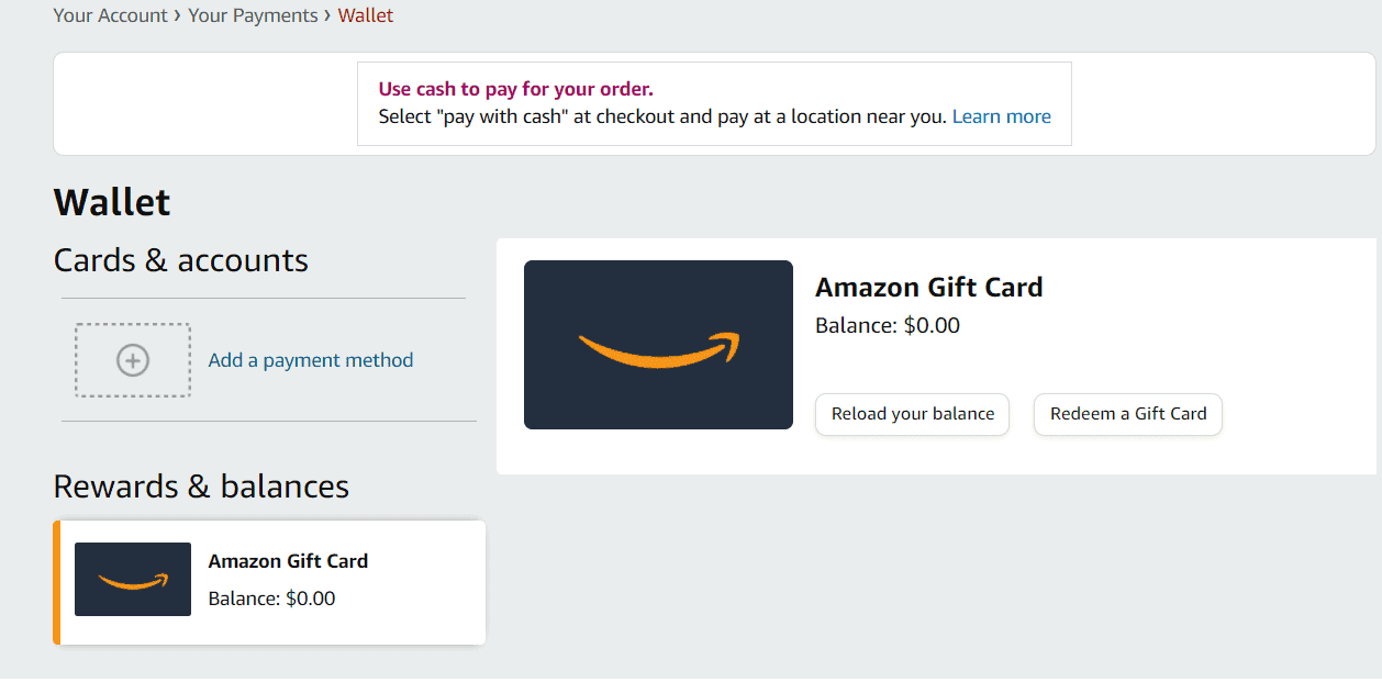 Amazon gift card on Amazon website