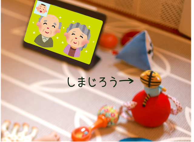 しまじろうのおきあがりこぼしで遊ぶ姿もテレビ電話でよく見せていました、のイメージ画像