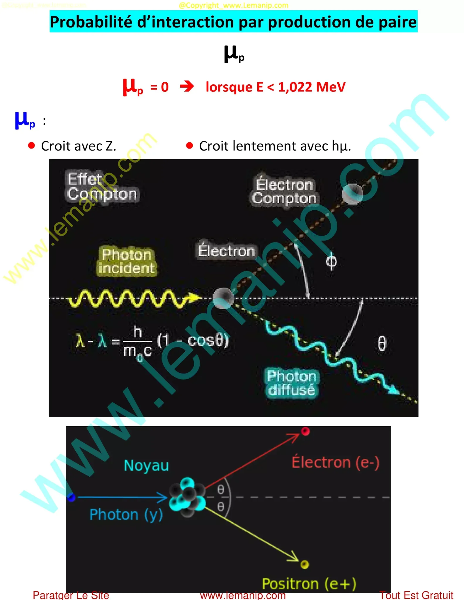 Probabilité d’interaction par production de paire