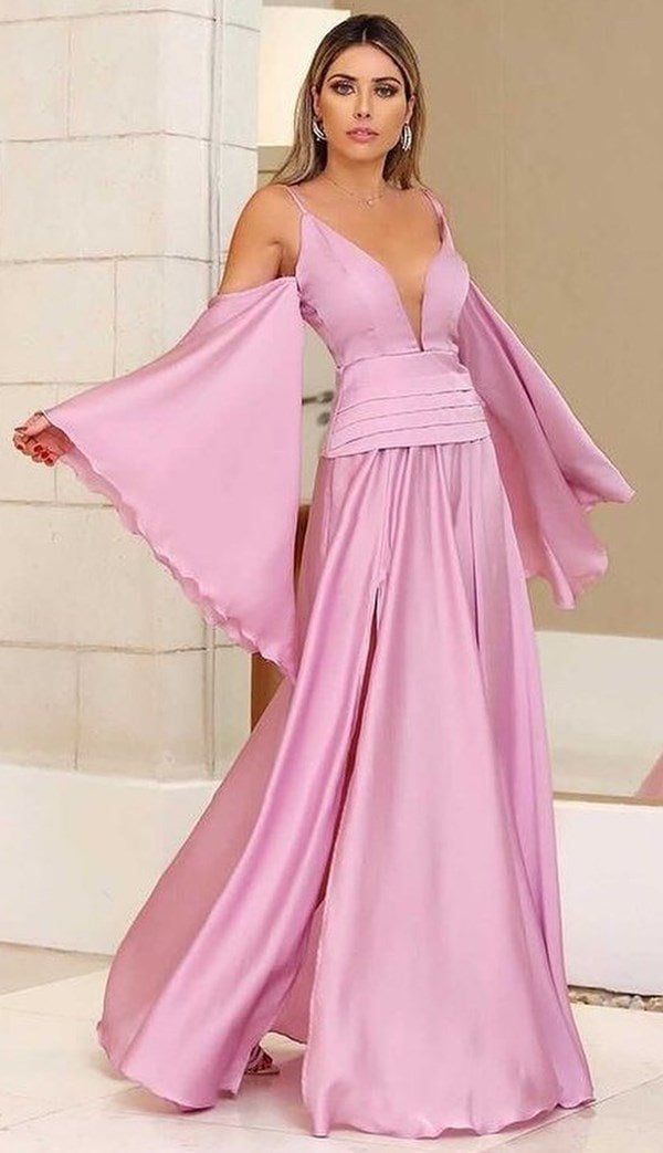 vestido longo rose para madrinha de casamento na praia 2022