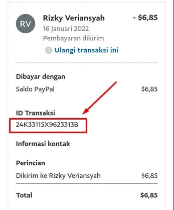 Ringkasan transaksi Paypal