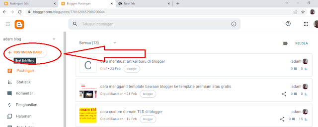 membuat postingan baru di blogger