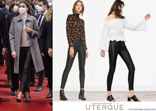 Queen Letizia of Spain wore Uterque Black Leather Pants