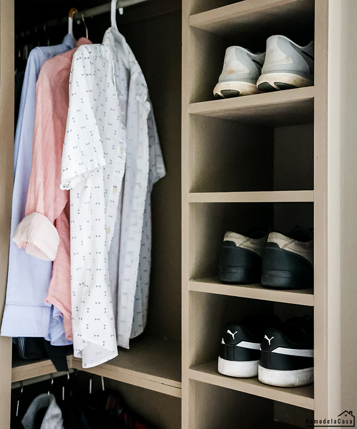 boy room - closet makeover with shoe storage