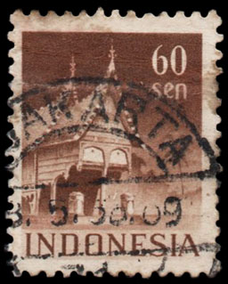 Indonesian Postage Stamp I-3 Buildings, House with Curved Verges Minangkabau Style 60 sen 1949
