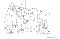 Snoopy and his friends in ghost costumes