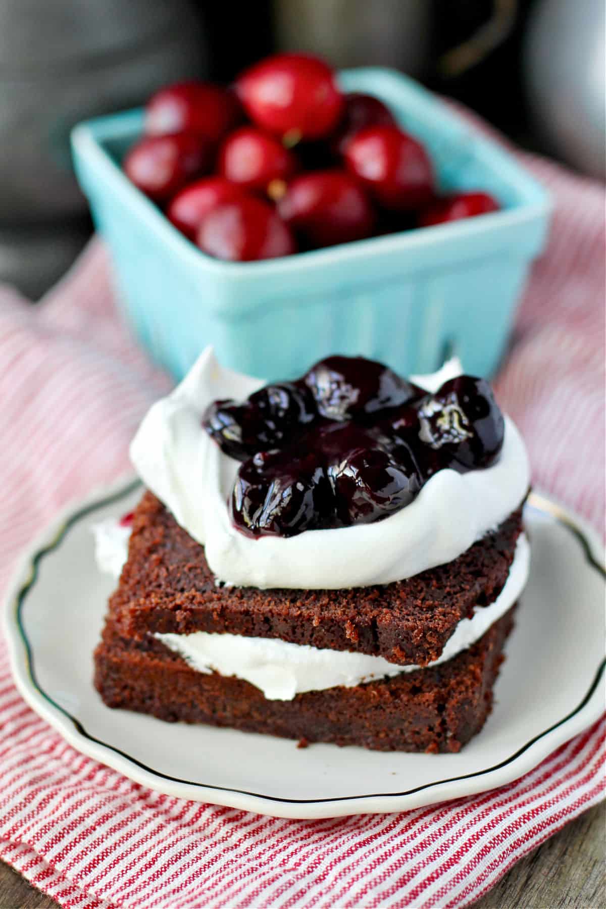 Black forest cake on a plate.