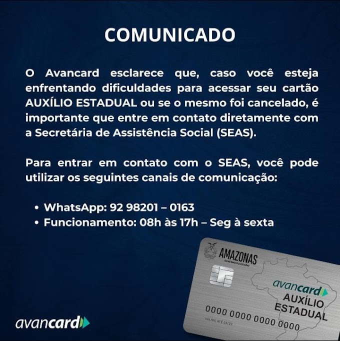 Comunicado do Avancard (Auxílio Estadual)