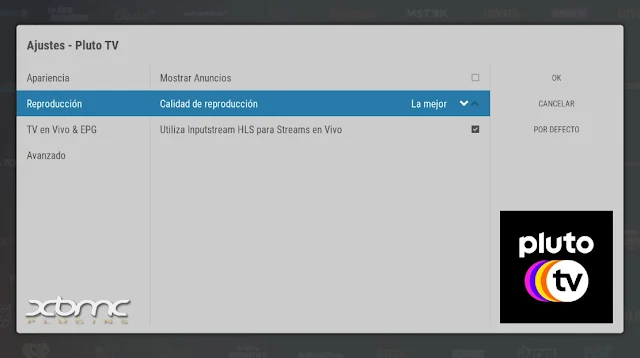 AJUSTES ADDON PLUTO TV EPG