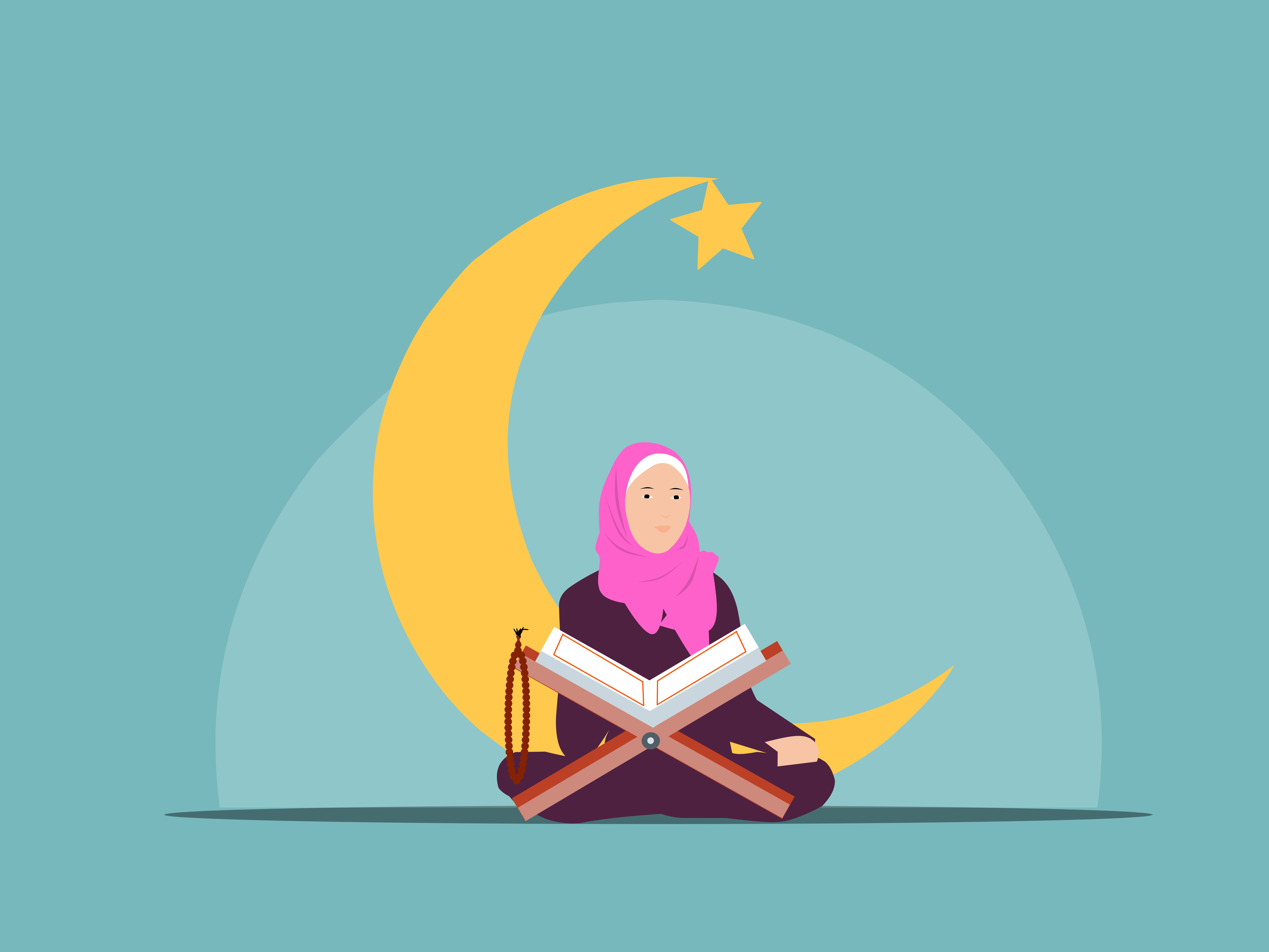 Female reading quran graphic design