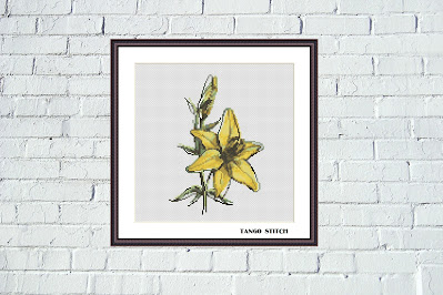 Lily cross stitch design yellow watercolor flower