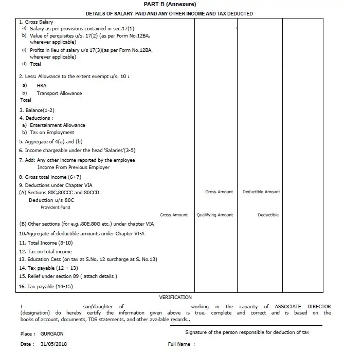 Income Tax Form 16 Download